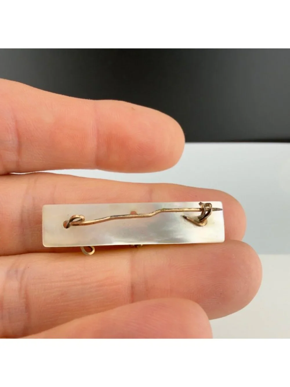 Vintage WWII Sweetheart Brooch Mother Of Pearl Gold Tone Wire